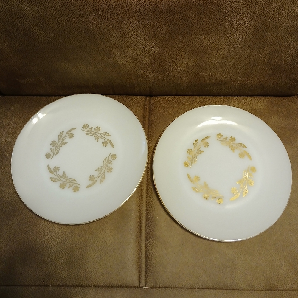 Vintage Federal Glass Golden Glory Dinner Plates Set Of Two
